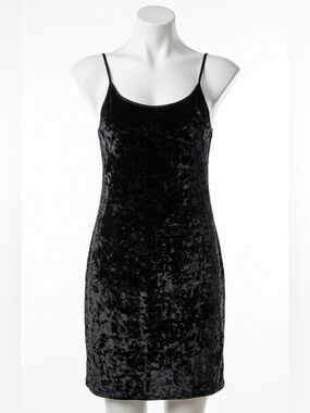 Victoria's Secret Black Crushed Velvet Mini Slip Dress 90s Y2K Grunge Size XS